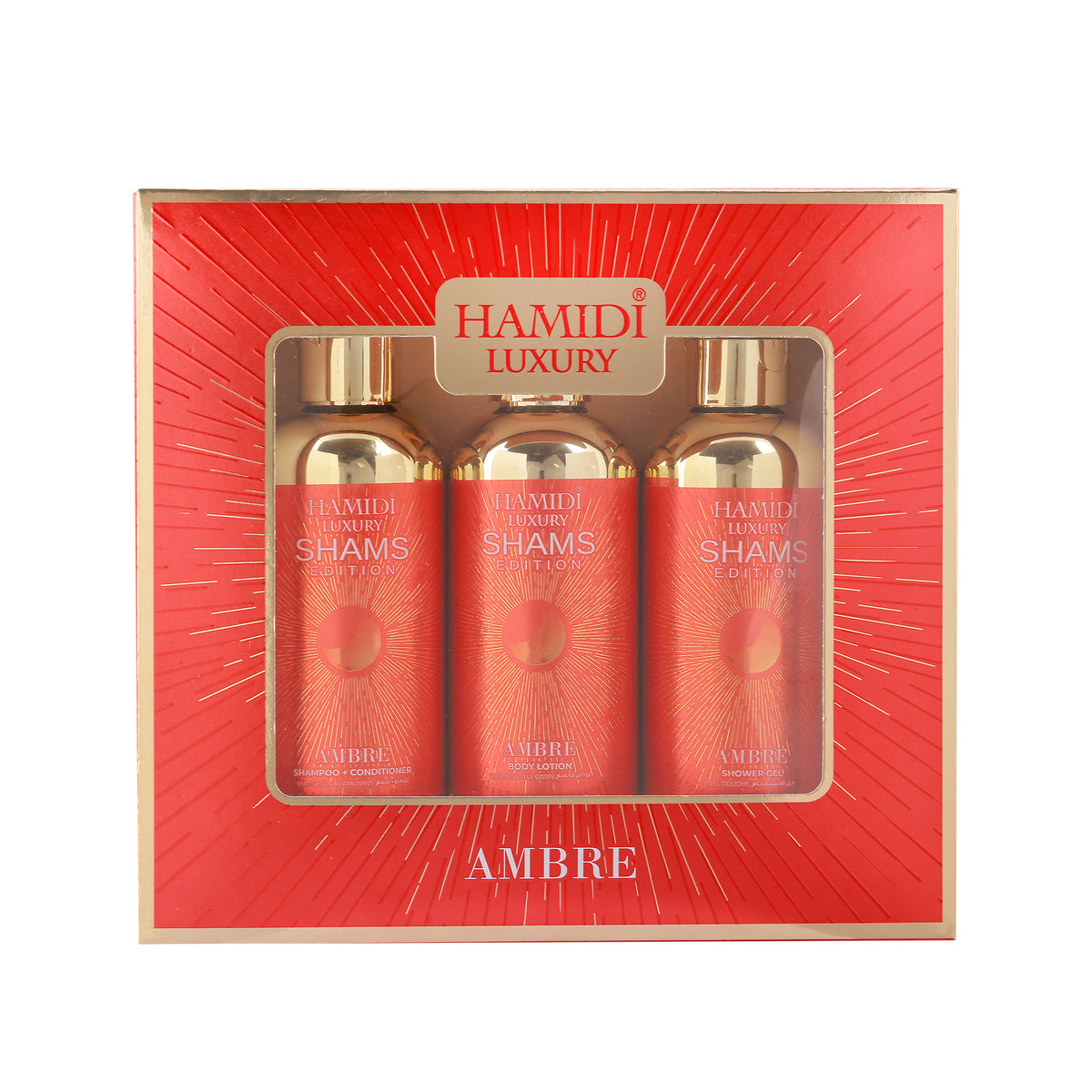 LUXURY SHAMS AMBER GIFT SET 95ML (SHOWER GEL + BODY LOTION + SHAMPOO CONDITIONER)