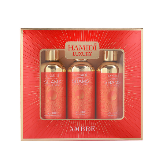 LUXURY SHAMS AMBER GIFT SET 95ML (SHOWER GEL + BODY LOTION + SHAMPOO CONDITIONER)